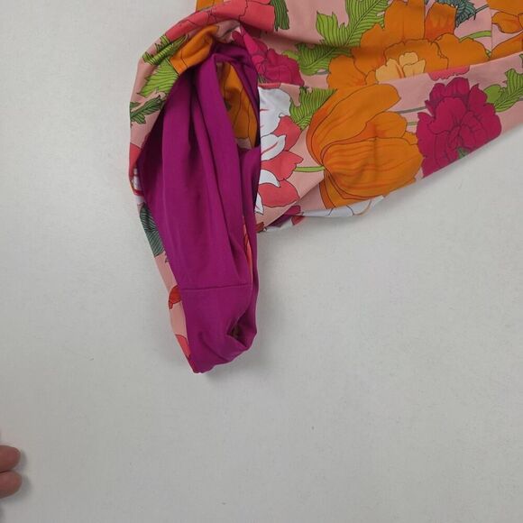 Trina Turk Swimsuit Womens Medium Floral Long Sleeve Rash Guard Pink Orange‎ Zip - Picture 12 of 12